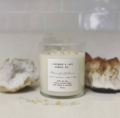 Manifestation Crystal Candle - Lavender and Lace Candles